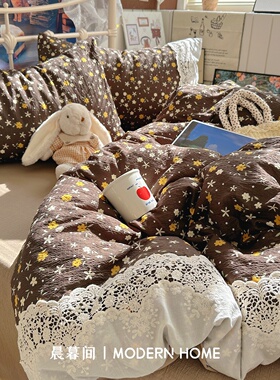 甜美复古风床上用品四件套纯棉全棉2025新款床单被套罩宿舍三件套