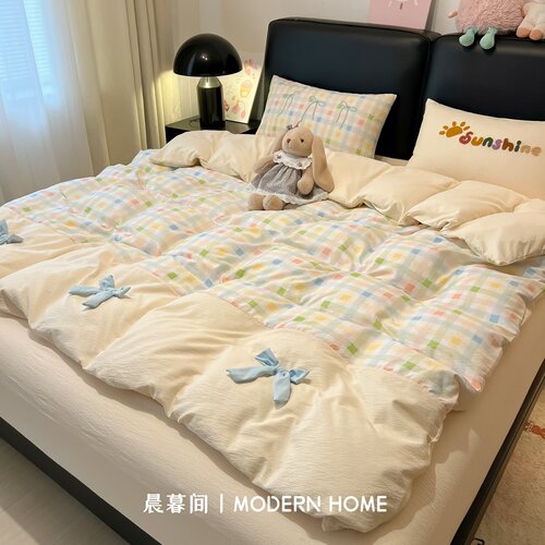 ins风蝴蝶结纯棉床单四件套全棉新款床笠被套床上用品宿舍三件套4 - 封面