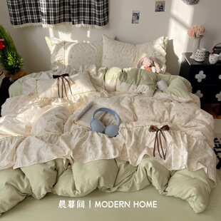 A类公主风韩系花边床上用品四件套床单被套罩学生宿舍床品三件套4