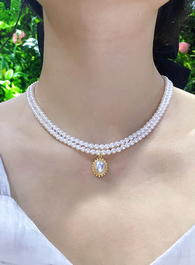 双层母贝女夏季轻奢锁骨链