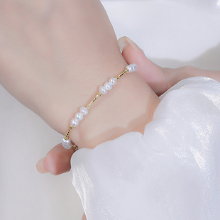天然淡水真珍珠手链小众设计款14K包金强光小米粒手串高级感送礼