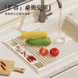 卷帘滤网沥水架厨房水槽架家用沥水碗碟收纳架台面置物收纳架 日式