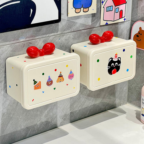 卡通纸巾盒家用卫生间浴室挂壁式厕纸盒置物架洗手间吸盘式卷纸架