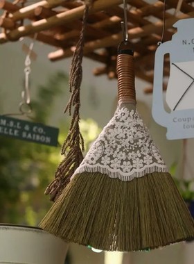 家用迷你微型桌面清洁草编扫把簸箕园艺花园摆件清洁装饰除尘扫帚