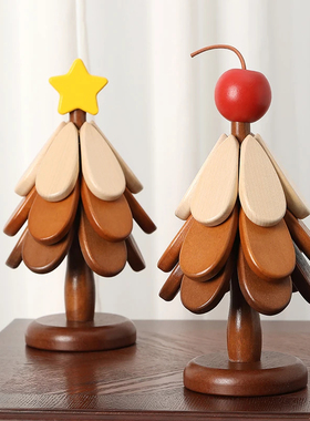 圣诞树实木隔热垫一颗树杯垫餐桌摆件创意家用防烫耐高温折叠锅垫