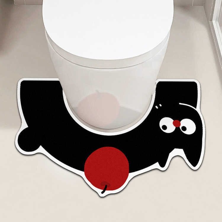 卡通弯曲小黑猫马桶u型硅藻泥地垫卫生间浴室吸水速干防溅脚垫,家庭/个人清洁工具,地垫,淘宝优惠券,粉丝福利购,淘宝优惠卷