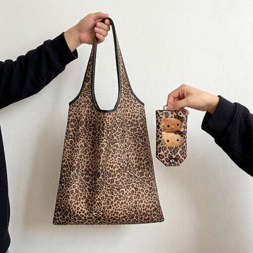 黑皮豹纹kt可折叠环保袋手机袋收纳购物袋买菜袋家用便携购物袋