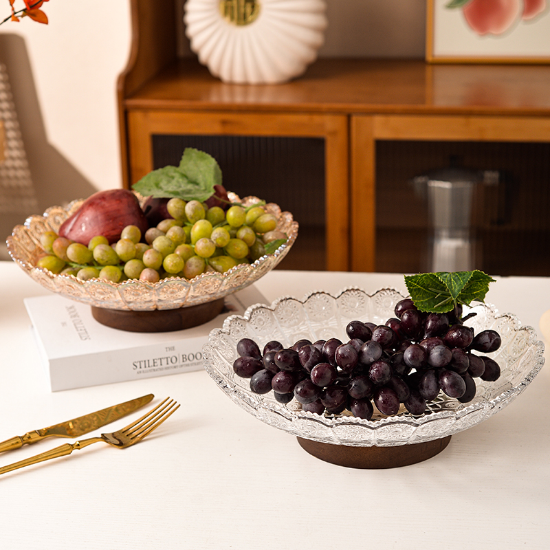 轻奢高端玻璃水果盘家用客厅茶几高级感复古果盘零食盘糖果摆放盘