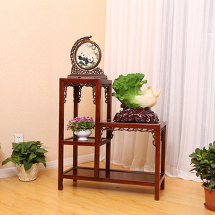 老榆木实木花架客厅盆景架高低柜鱼缸架博古架多层仿古奇石