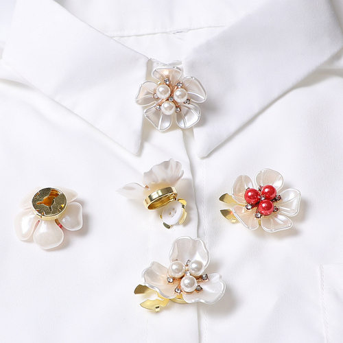袖扣三瓣花珍珠衬衫礼服袖花瓣纽扣盖袖扣衬衫装饰