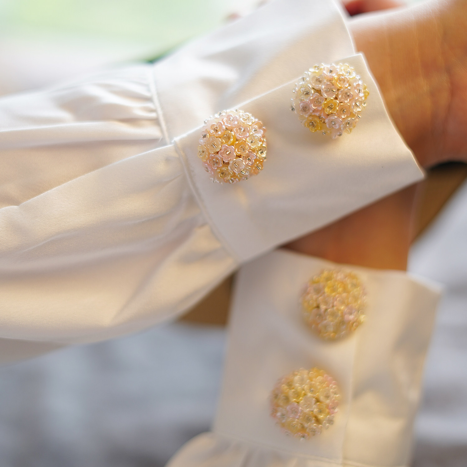 手工编织铃兰花花球绣球花朵时尚衬衣袖扣纽扣盖领扣乌龟扣纽扣套