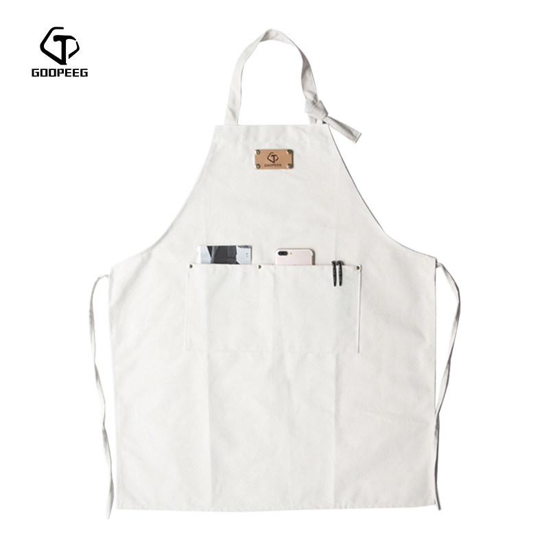 帆布纯棉简洁白色围裙