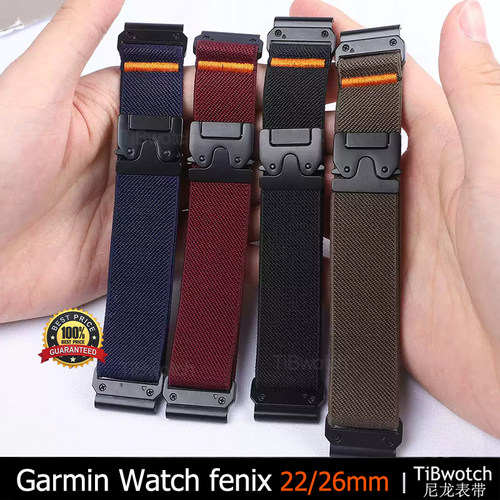 适用于佳明fenix8/7S/6S/5S/7X尼龙编织表带降落伞扣20/26MM腕带
