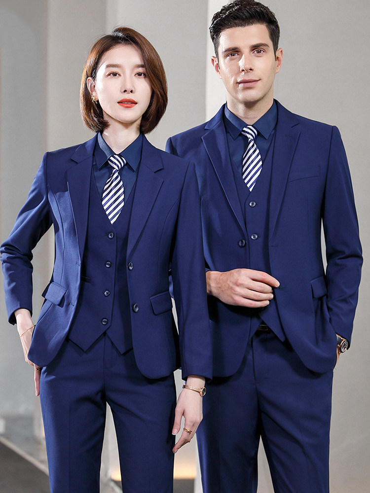 职业宝蓝色西服套装4S店工装售楼部工作服厚款酒店物业管理西装