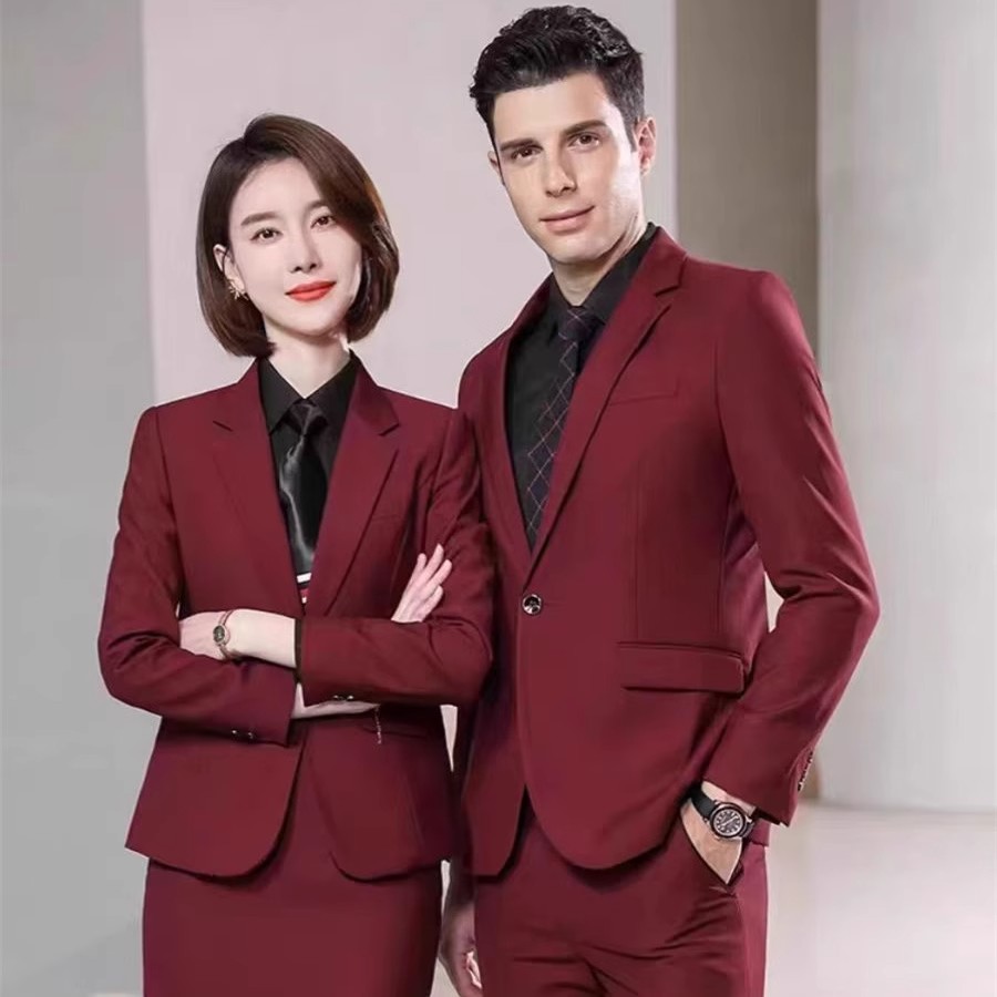 高级感西装套装男女商务正装工作服红色职业西服上衣礼服定制LOGO
