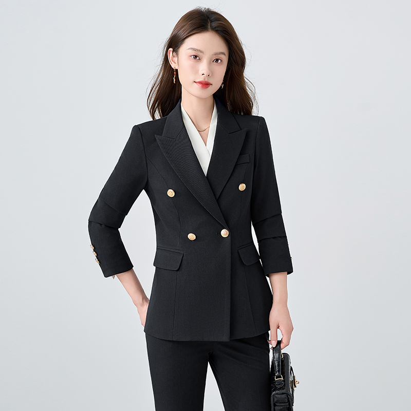 黑色西装套装女2025春秋新款长袖职业正装高级感双排扣西服外套