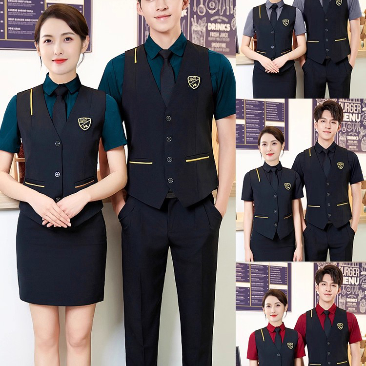 酒吧KTV服务员工作服短袖衬衫马甲套装酒店餐厅台球前台会所制服