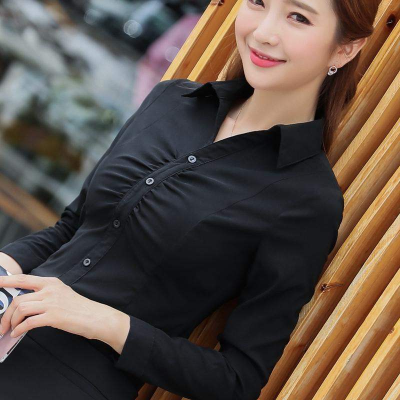 女式职业衬衫长袖酒店经理春秋款打底衬衣修身高弹力有弹性工作服