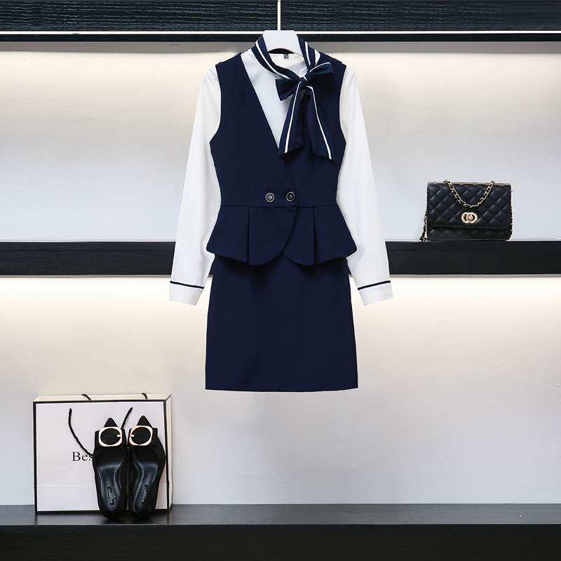 秋冬马甲衬衫套装空姐制服职业套装女西装售楼部工作服工装珠宝店