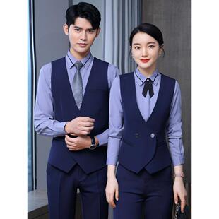 酒店前台餐饮服务员工作服秋冬装高端职业西装马甲气质空姐套装女
