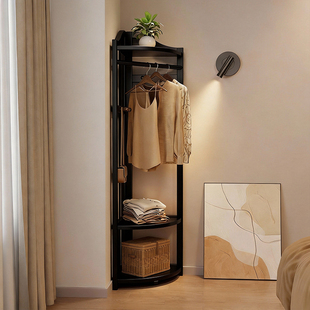 实木转角衣帽架落地卧室挂衣架家用墙角简易置物架拐角挂衣服架子