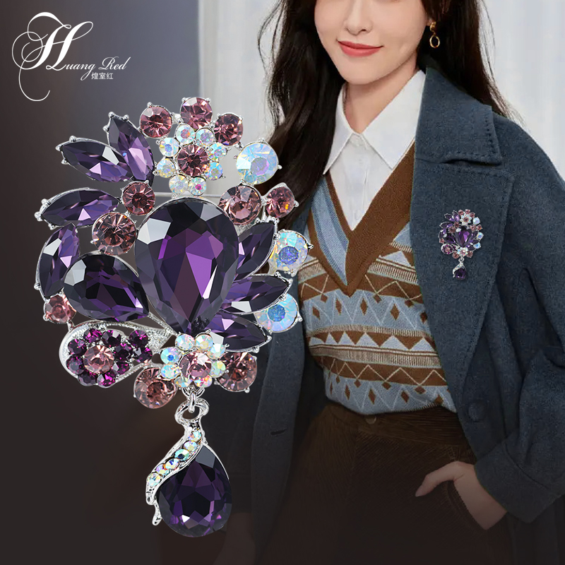 欧美主持人西服胸针仿水晶毛衣链