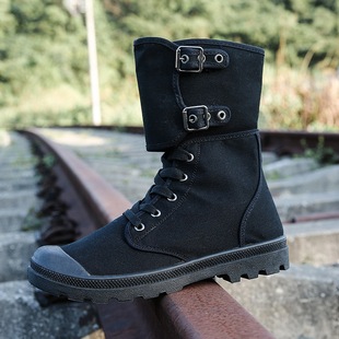 子 户外休闲鞋 2025春秋高帮马丁靴男靴青春潮流扣带绑腿帆布鞋 男士
