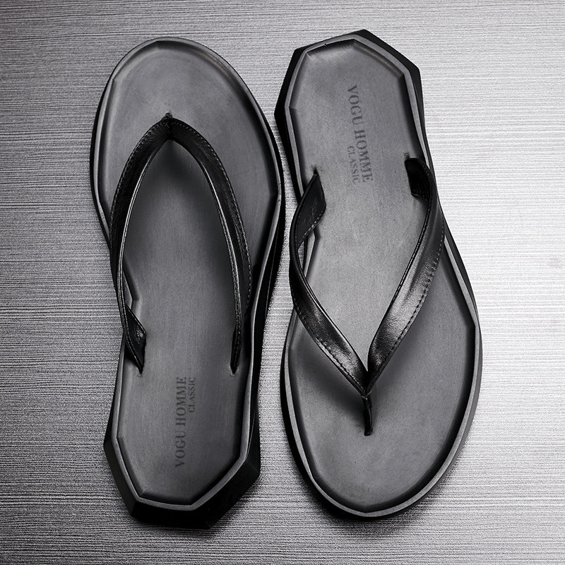 人字拖男士2026新款真皮夏季外穿防滑潮流拖鞋网红平底透气沙滩鞋