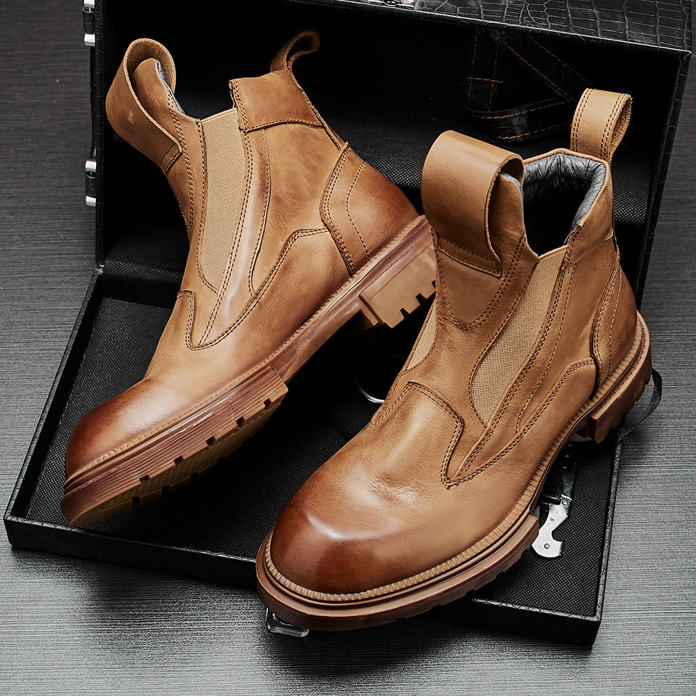 靴子男士高帮时尚2025秋冬季皮靴厚底百搭机车靴潮流套筒靴马丁靴