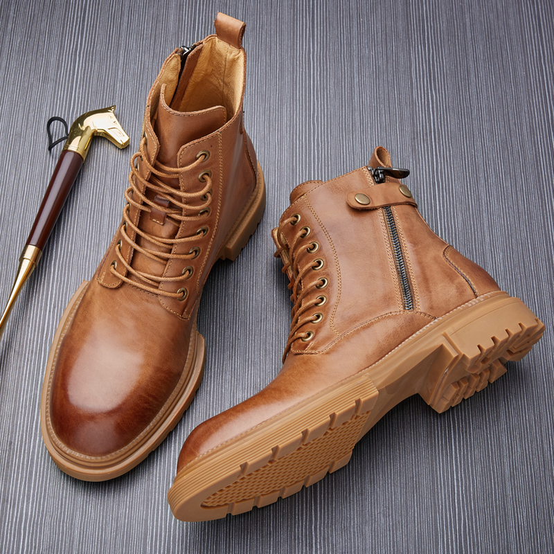真皮冬季百搭厚底加绒保暖工装靴