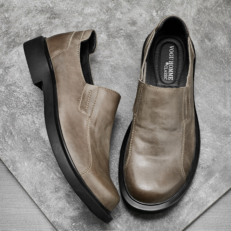 大码皮鞋男2026夏季牛皮时尚休闲鞋套脚百搭圆头青年透气商务鞋子