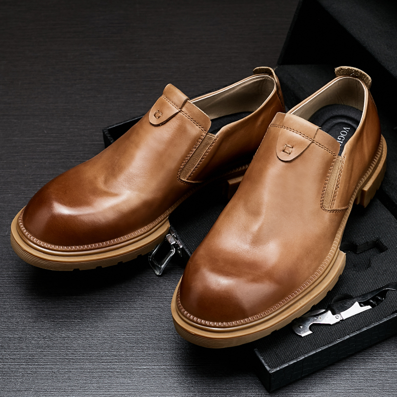 皮鞋男厚底脚百搭圆头工装