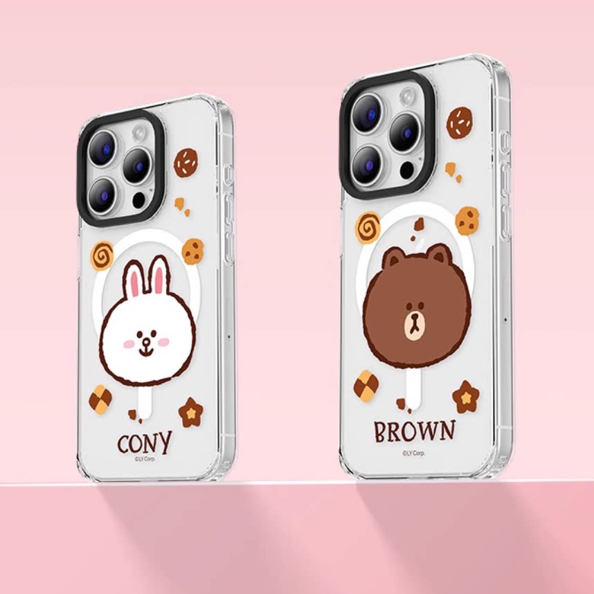 正版LINE FRIENDS布朗熊可妮兔适用iPhone17pro max磁吸手机壳Magsafe充电保护套苹果17pro软边硬低防摔套16