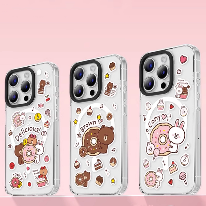 正版LINE甜甜圈布朗熊可妮兔适用于iPhone17pro max磁吸手机壳Magsafe充电保护套苹果15pro软边硬低防摔套16