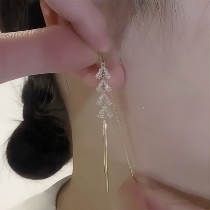 官方正品999纯银耳饰新款麦穗流苏耳环长款树叶耳线气质高级耳饰