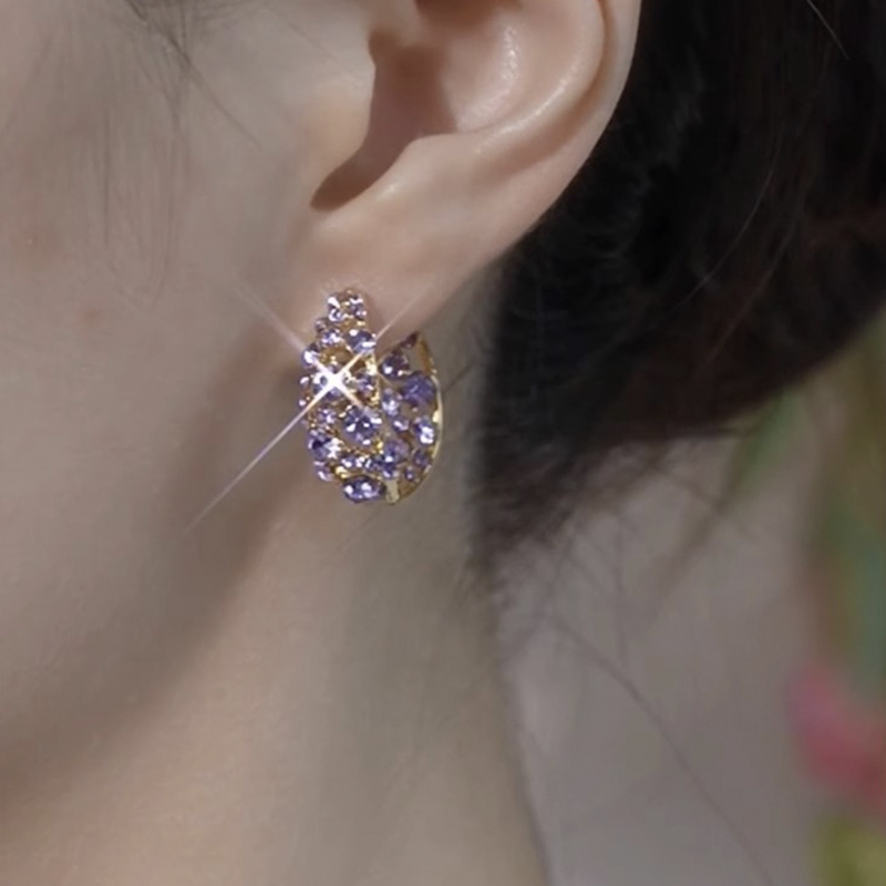 奥特莱斯紫色满钻圈圈银耳环