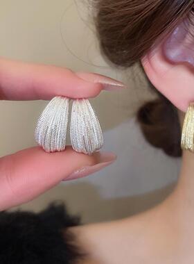 14k真金电镀银耳环925纯银针C形轻奢小众耳饰百搭时尚高级感耳钉