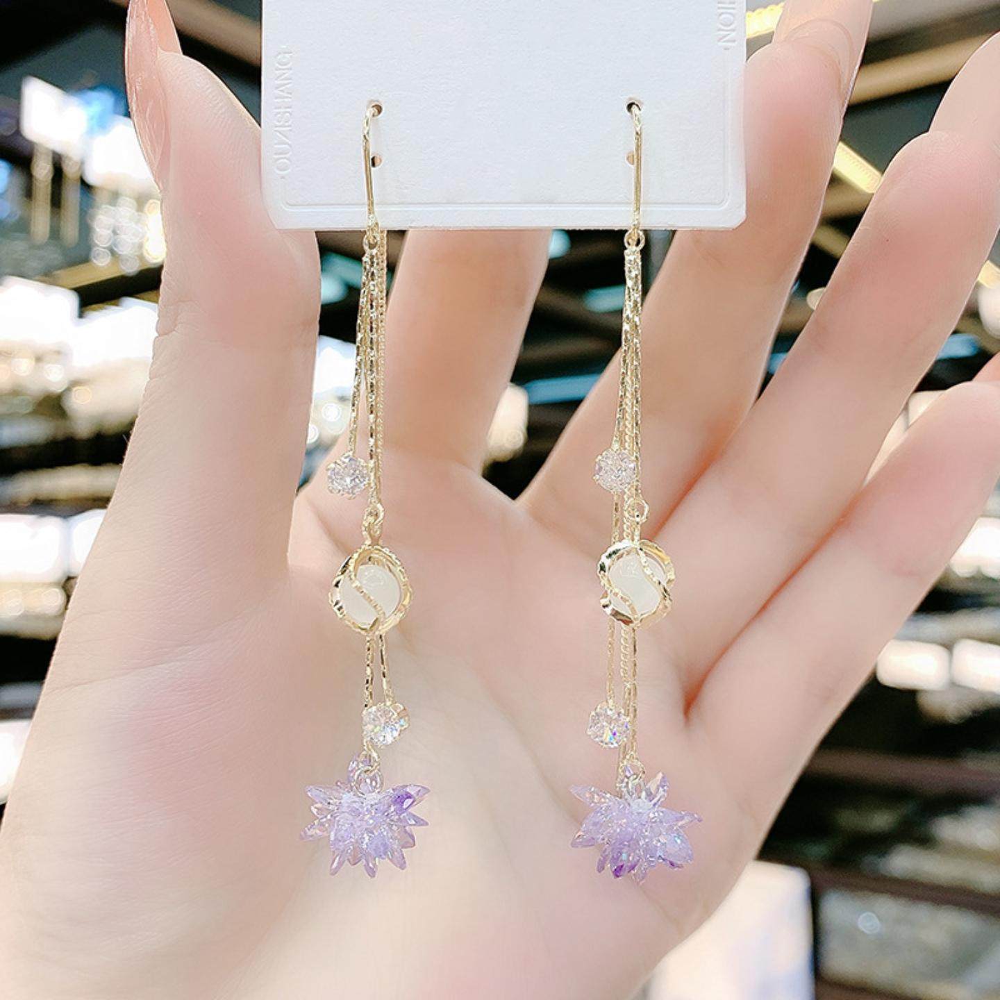 紫水晶花流苏耳线耳坠银耳环925纯银针超仙时尚2026新款防丢耳饰,饰品/流行首饰/时尚饰品新,耳线,淘宝优惠券,粉丝福利购,淘宝优惠卷