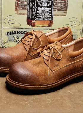 马皮德比鞋男士时尚百搭复古休闲皮鞋商务通勤英伦系带低帮E345