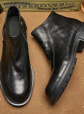 英伦马皮短靴切尔西靴厚底时尚百搭真皮休闲商务皮靴潮马丁靴E314