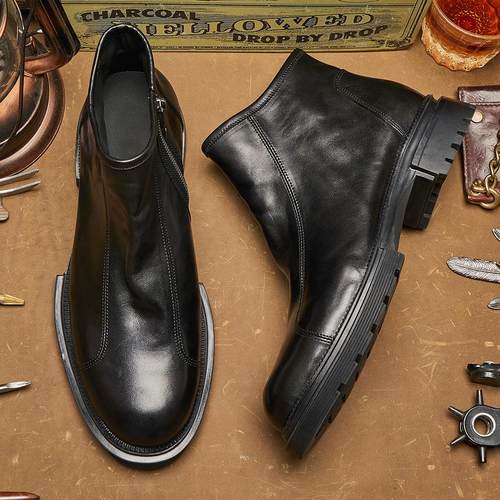 英伦马皮短靴切尔西靴厚底时尚百搭真皮休闲商务皮靴潮马丁靴E314