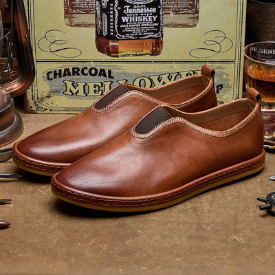 国风复古水洗马皮渔夫鞋男士夏季乐福鞋轻便时尚透气豆豆鞋E362