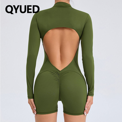 欧美镂空美背连体瑜伽服带胸垫
