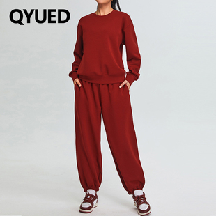 冬季运动卫衣套装女软糯莫代尔瑜伽服上衣跑步健身服运宽松两件套