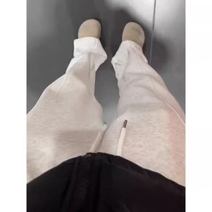 白灰色弯刀卫裤男款春夏美式侧边拉链微喇裤子直筒斜切休闲长裤潮