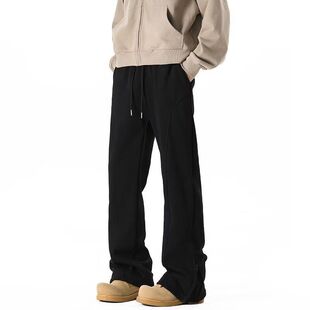 白灰色弯刀卫裤男款春夏美式侧边拉链微喇裤子直筒斜切休闲长裤潮