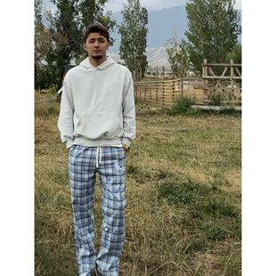 2026潮牌蓝色格子休闲裤男女秋季裤子宽松bf慵懒风美式直筒长裤潮