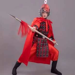 出租红色士兵将军铠甲汉服男女同款 角色扮演话剧舞台演出方阵 古装