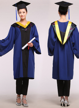 武汉蓝色硕士服毕业礼服成人礼服装学士服长袍礼服出租