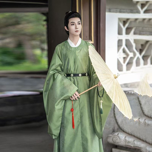 出租明制传统汉服中国风花草纹墨绿男女款 平摆圆领袍伴郎进士公子